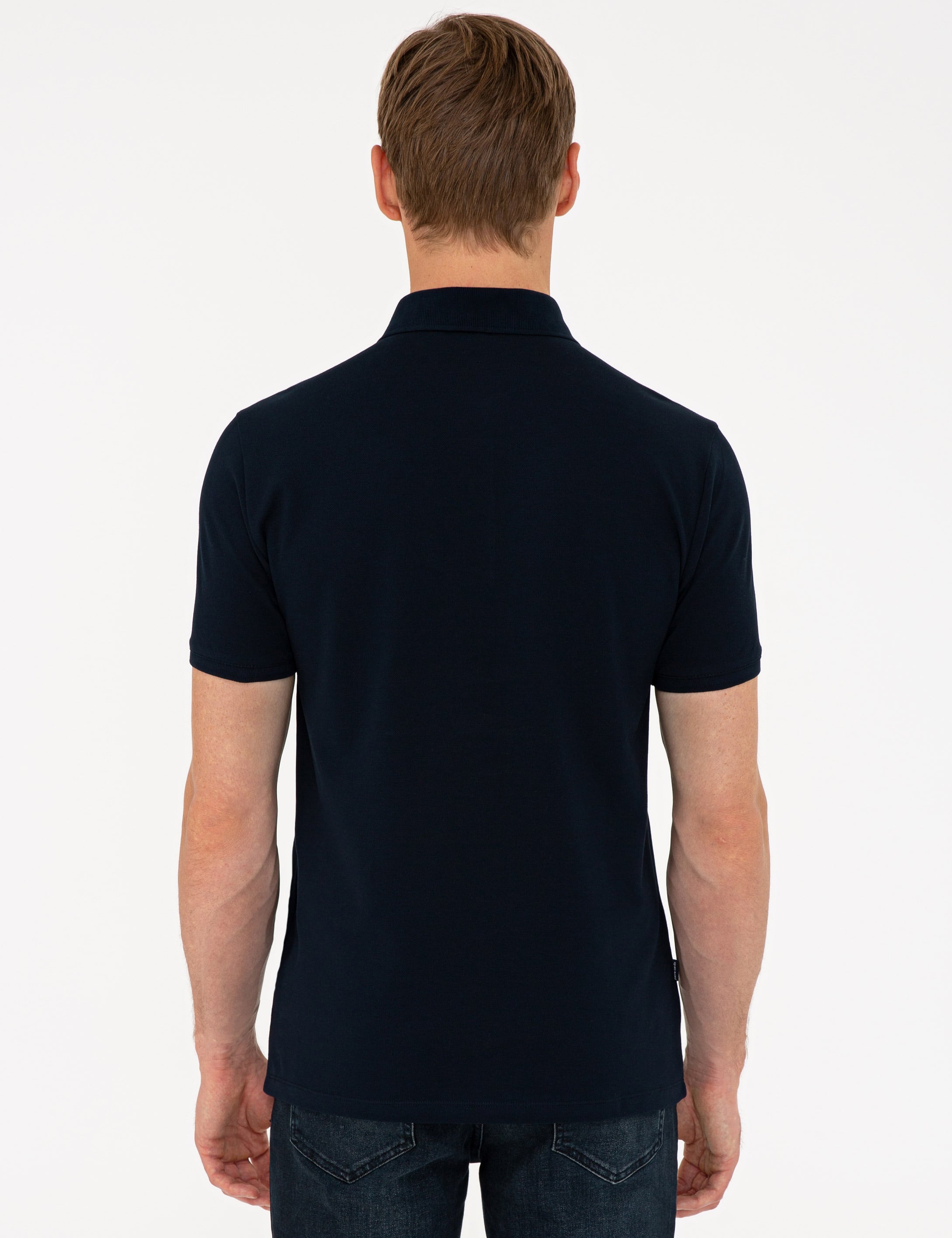 Koyu Lacivert Slim Fit Polo Yaka Basic Tişört - Image 3