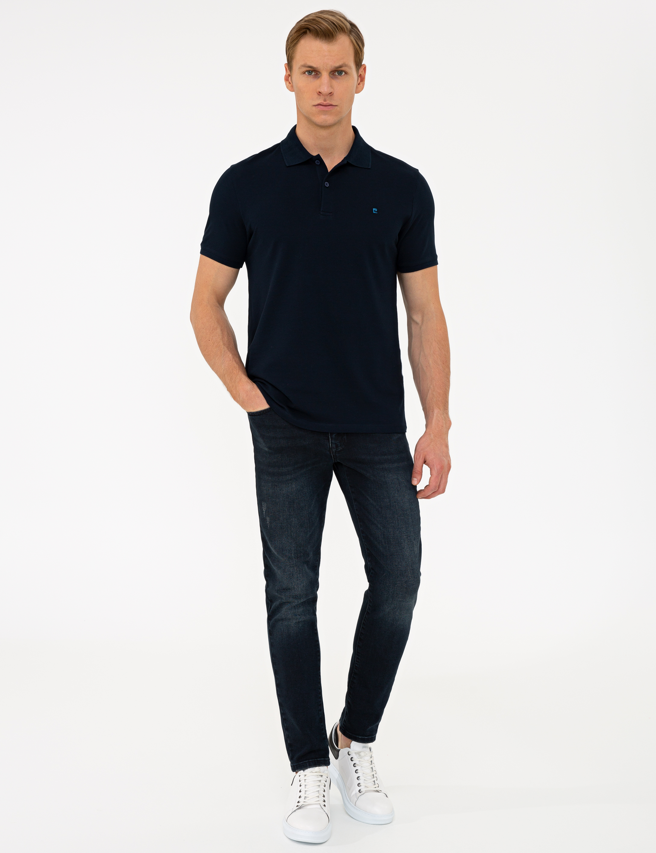 Koyu Lacivert Slim Fit Polo Yaka Basic Tişört - Image 4