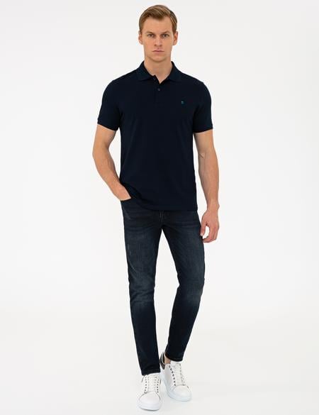 Koyu Lacivert Slim Fit Polo Yaka Basic  Tişört - 50239843095
