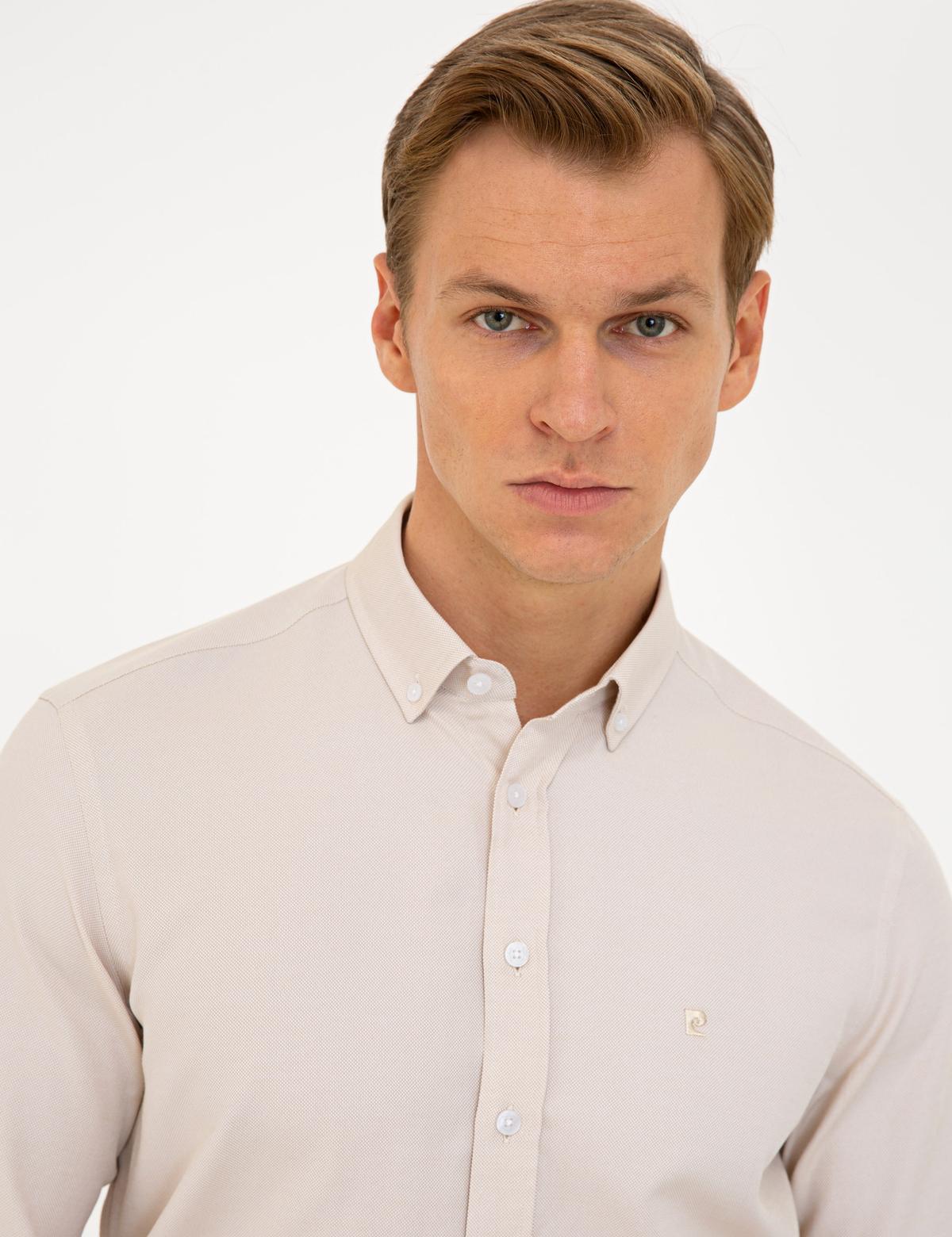 Bej Slim Fit Uzun Kollu Gömlek - 50240379008