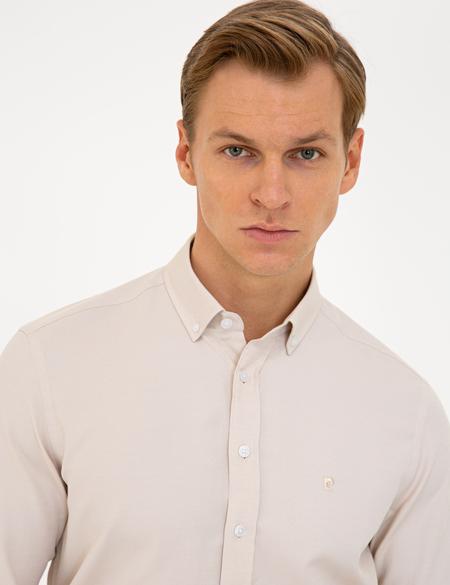 Bej Slim Fit Uzun Kollu Gömlek - 50240379008