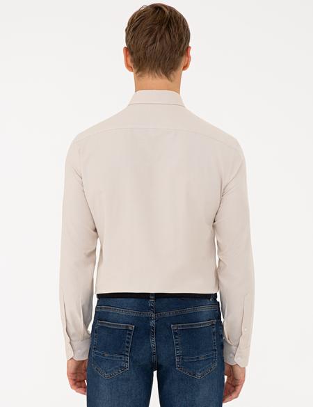 Bej Slim Fit Uzun Kollu Gömlek - 50240379008