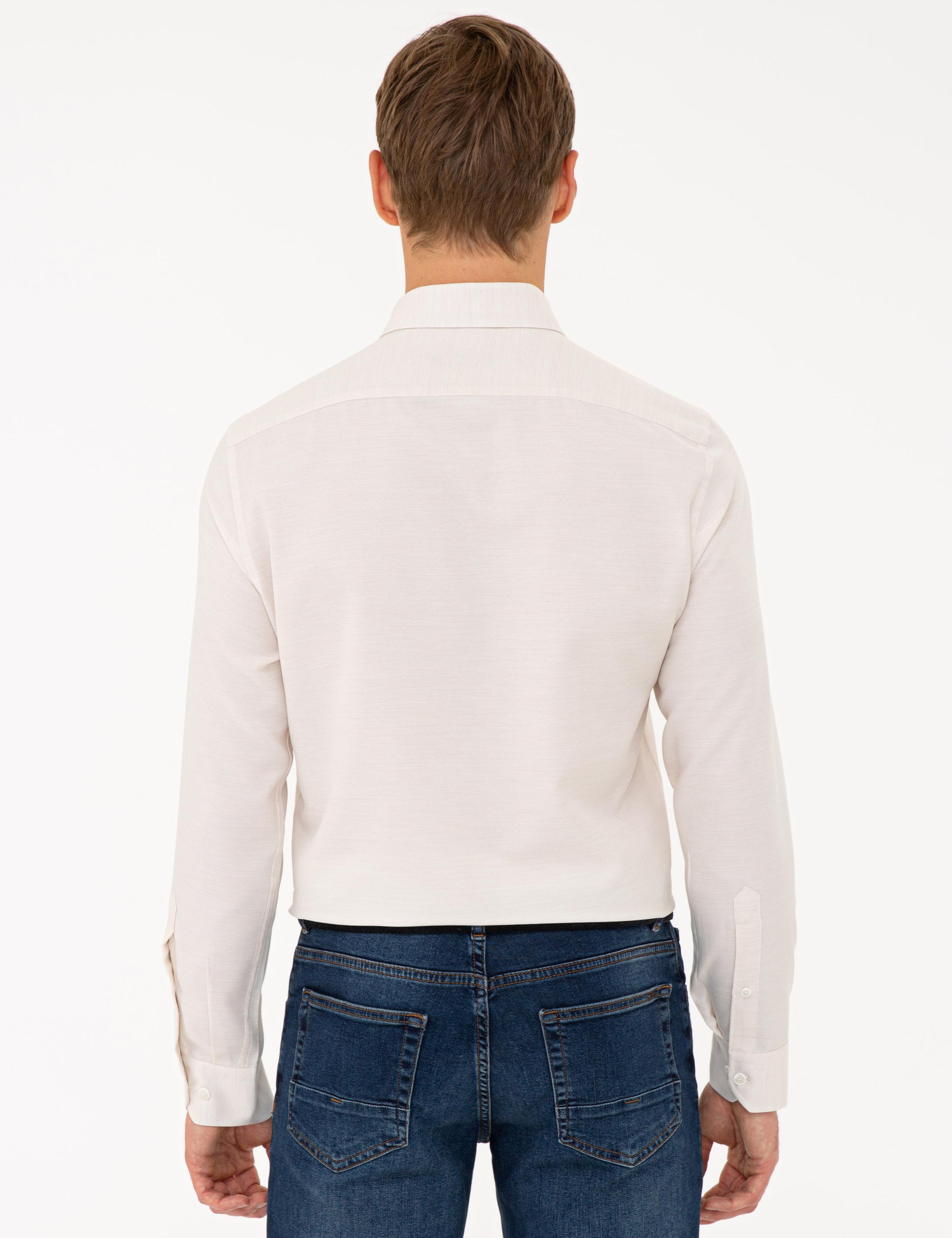 Bej Slim Fit Uzun Kollu Gömlek