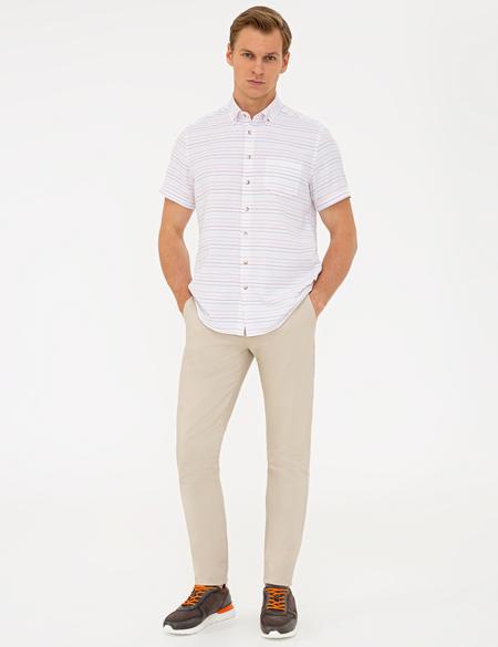 Beyaz Regular Fit Kısa Kollu Gömlek - 50237427005