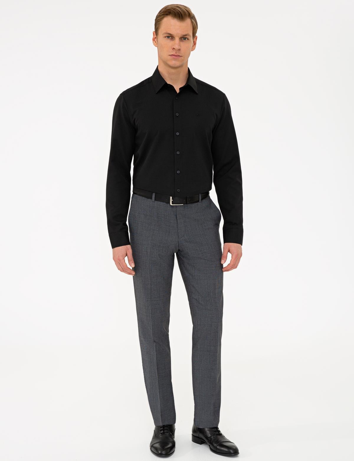 Siyah Slim Fit Armürlü Gömlek - 50240328042