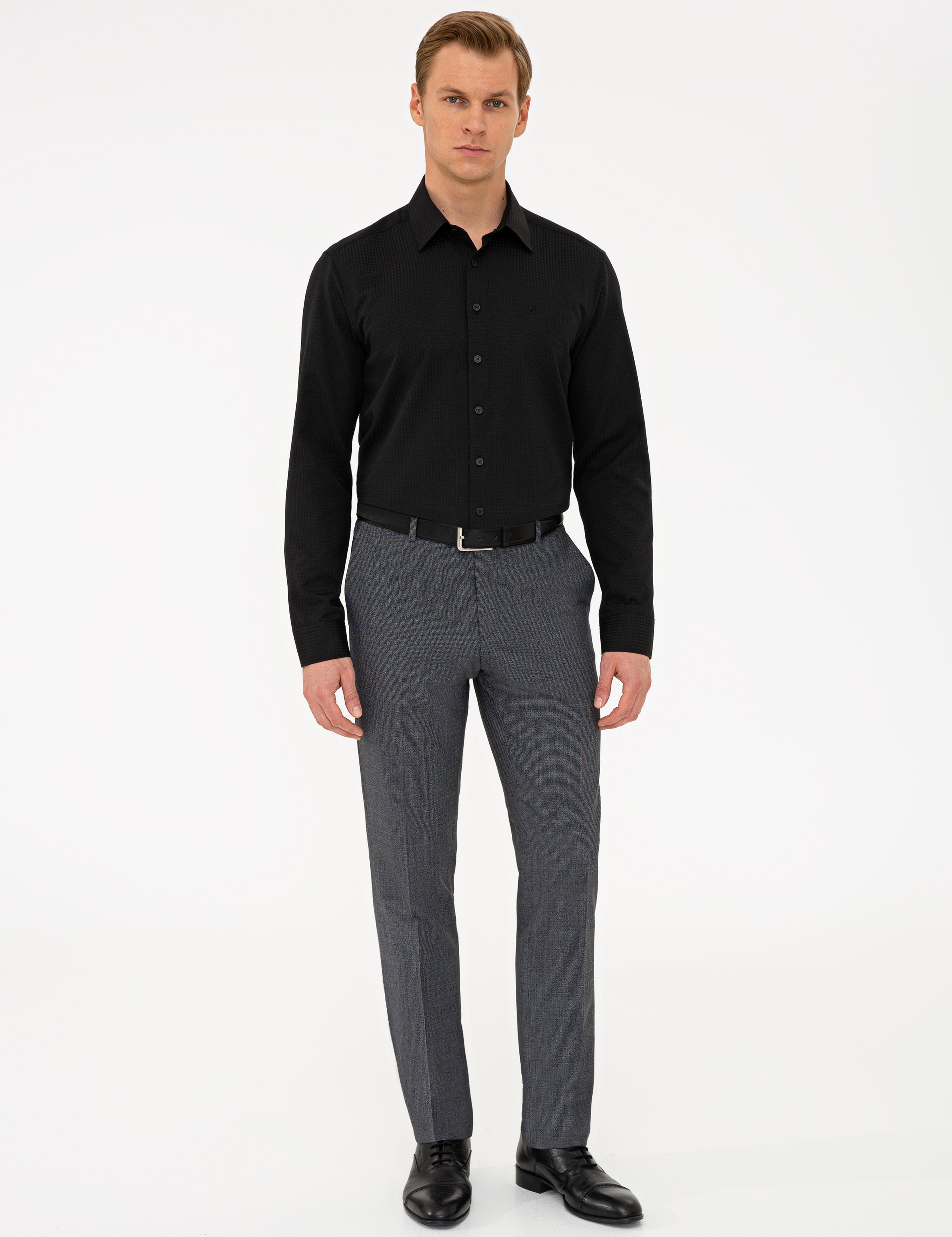 Siyah Slim Fit Armürlü Gömlek