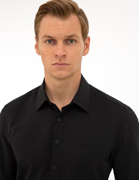 Siyah Slim Fit Armürlü Gömlek - 50240328042