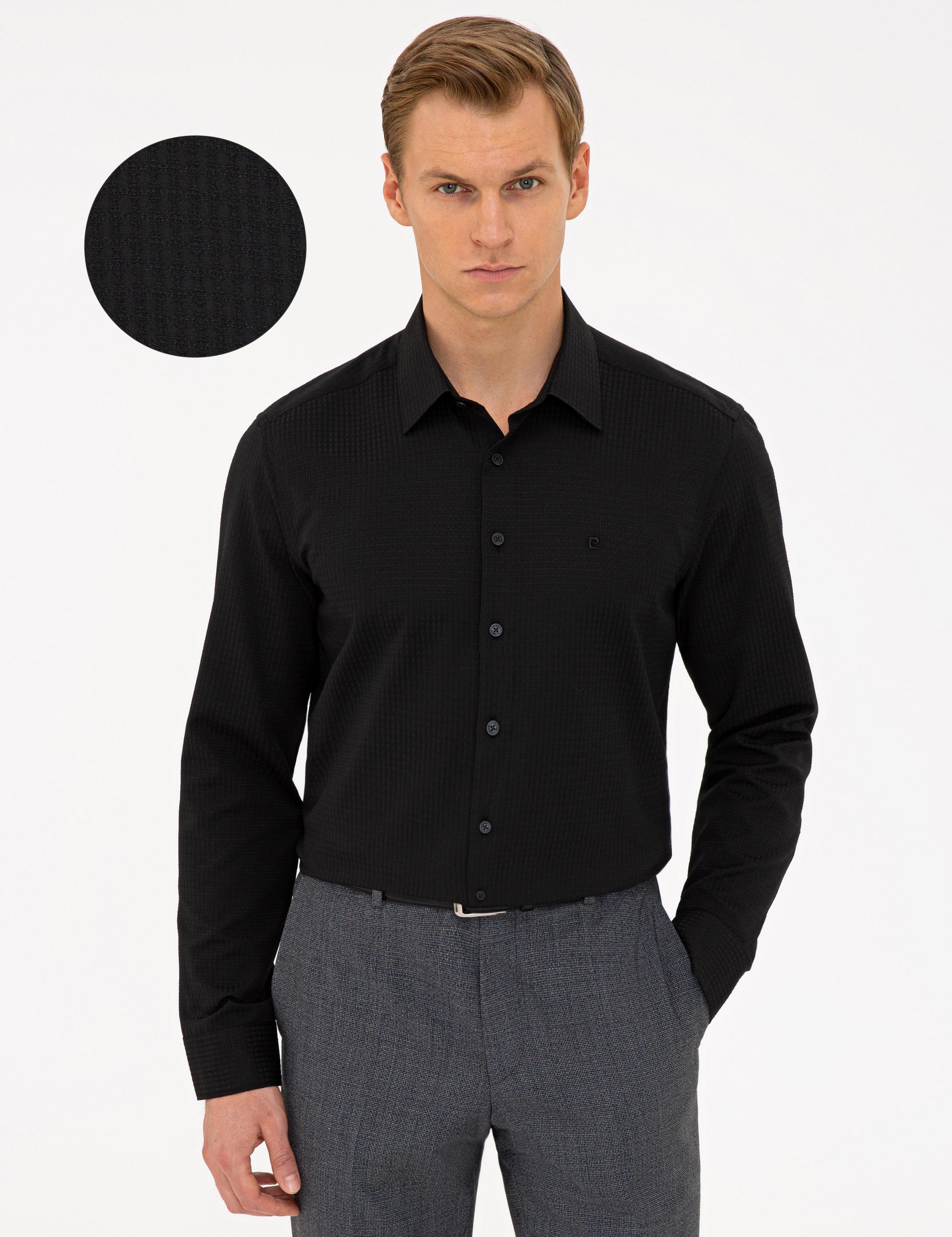 Siyah Slim Fit Armürlü Gömlek