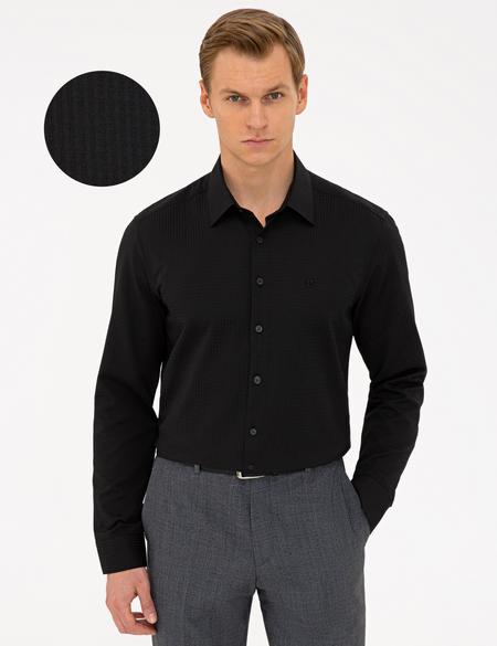 Siyah Slim Fit Armürlü Gömlek - 50240328042