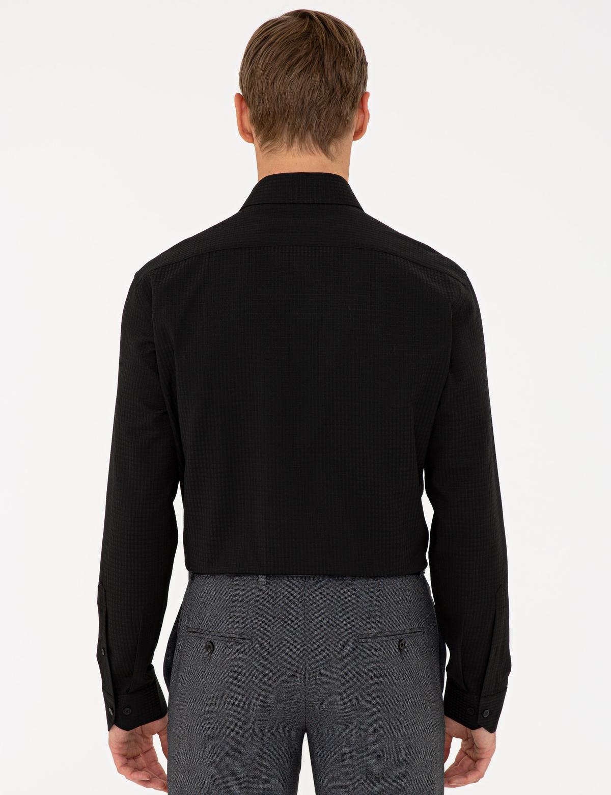 Siyah Slim Fit Armürlü Gömlek - 50240328042