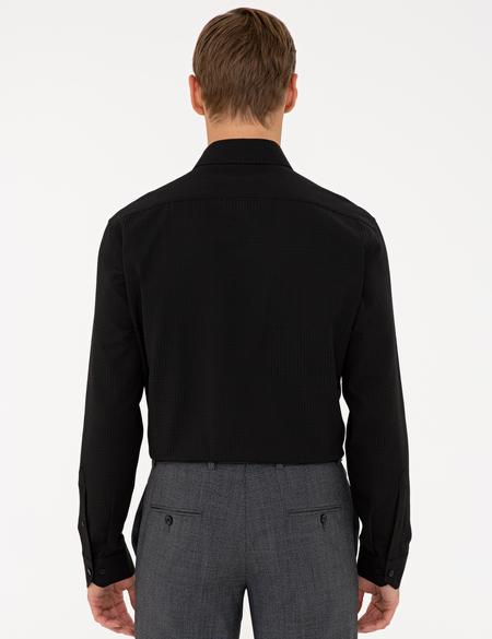 Siyah Slim Fit Armürlü Gömlek - 50240328042