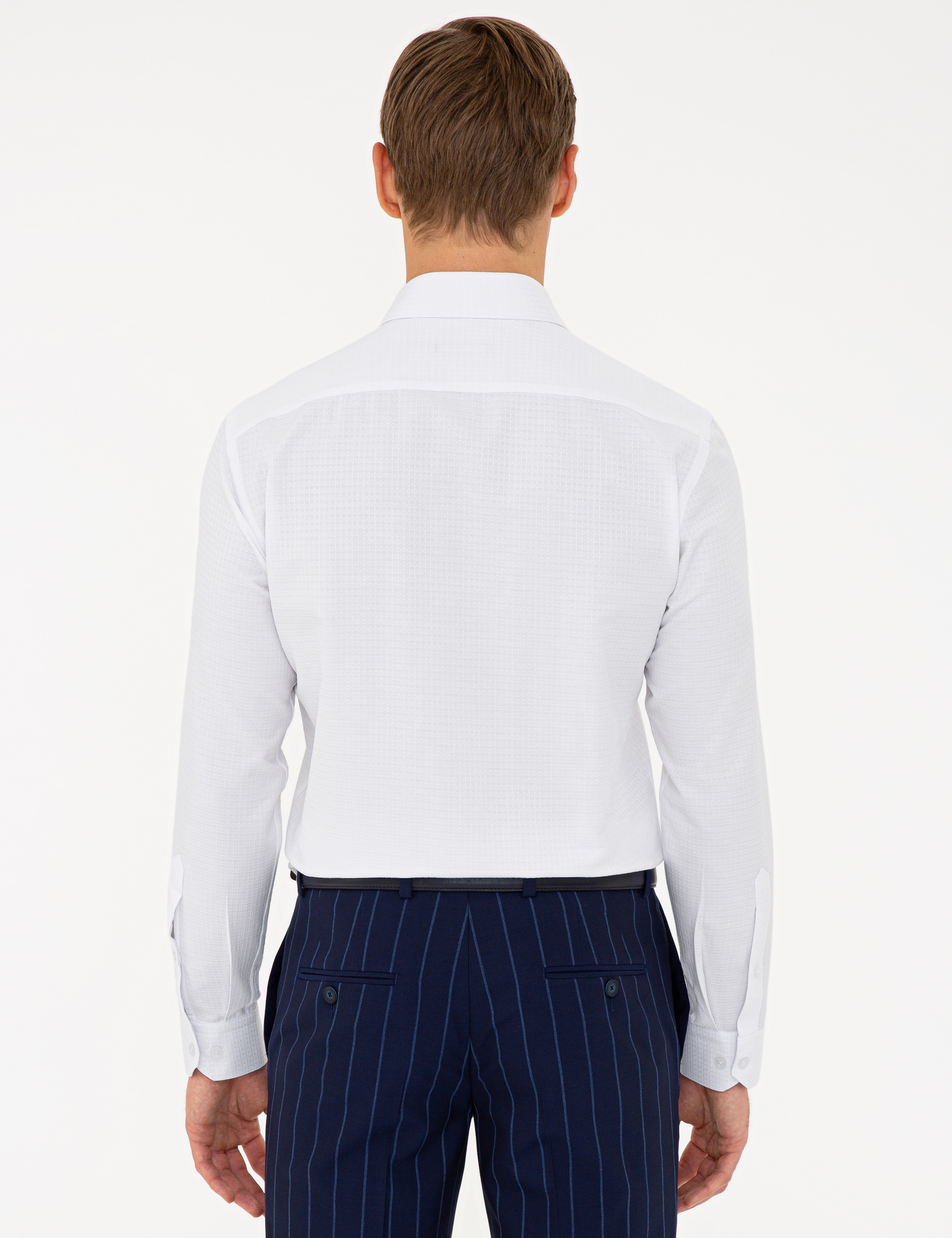 Beyaz Slim Fit Armürlü Gömlek - Image 3