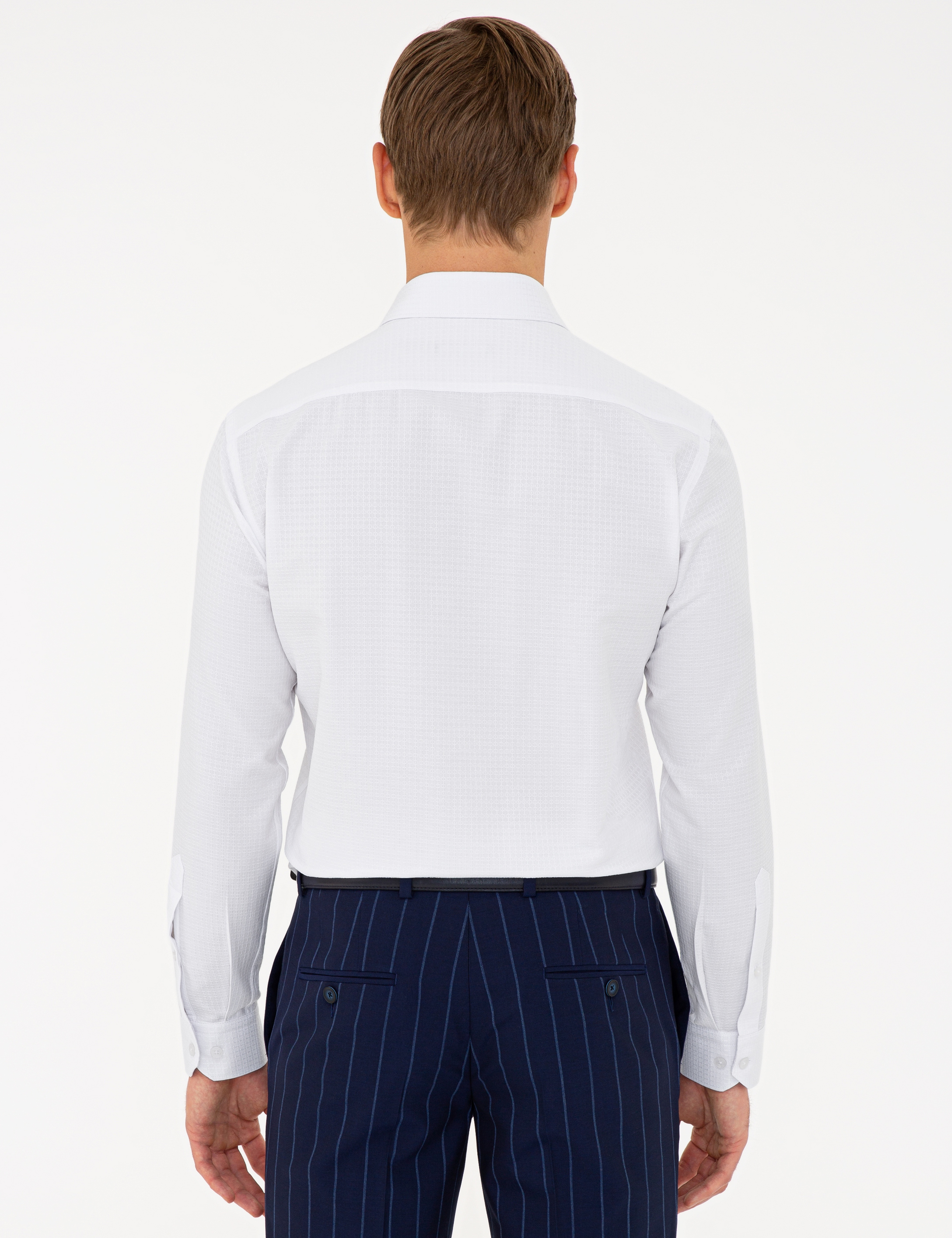 Beyaz Slim Fit Armürlü Gömlek