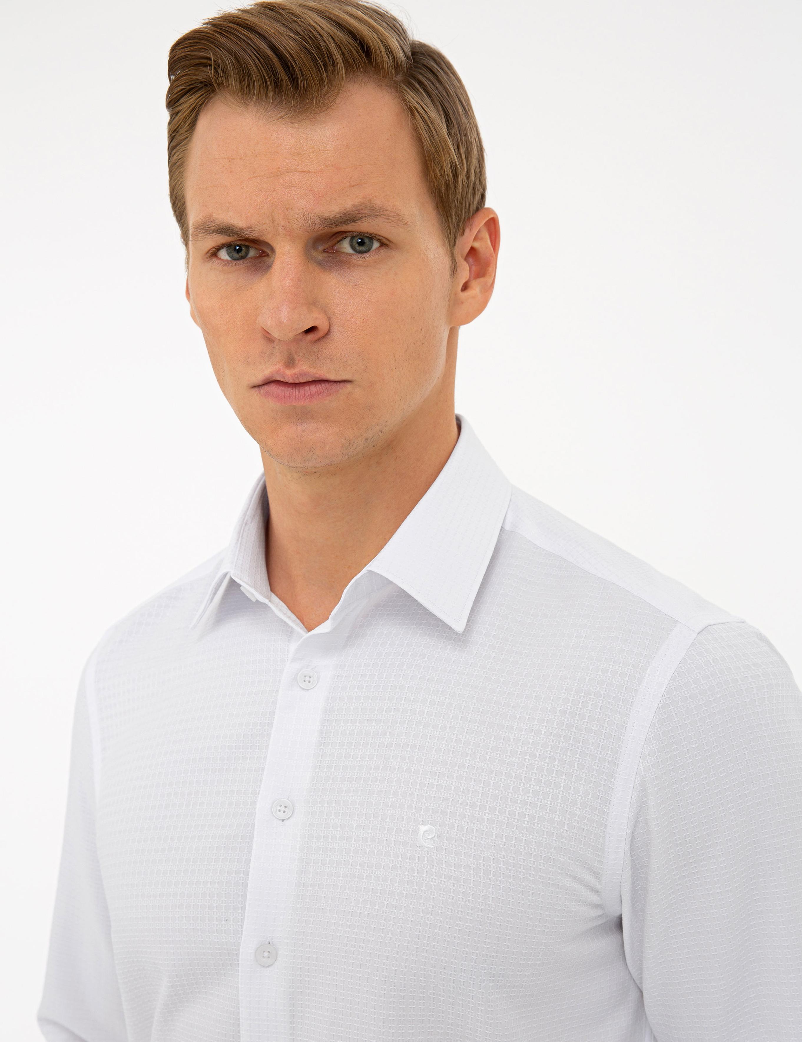 Beyaz Slim Fit Armürlü Gömlek