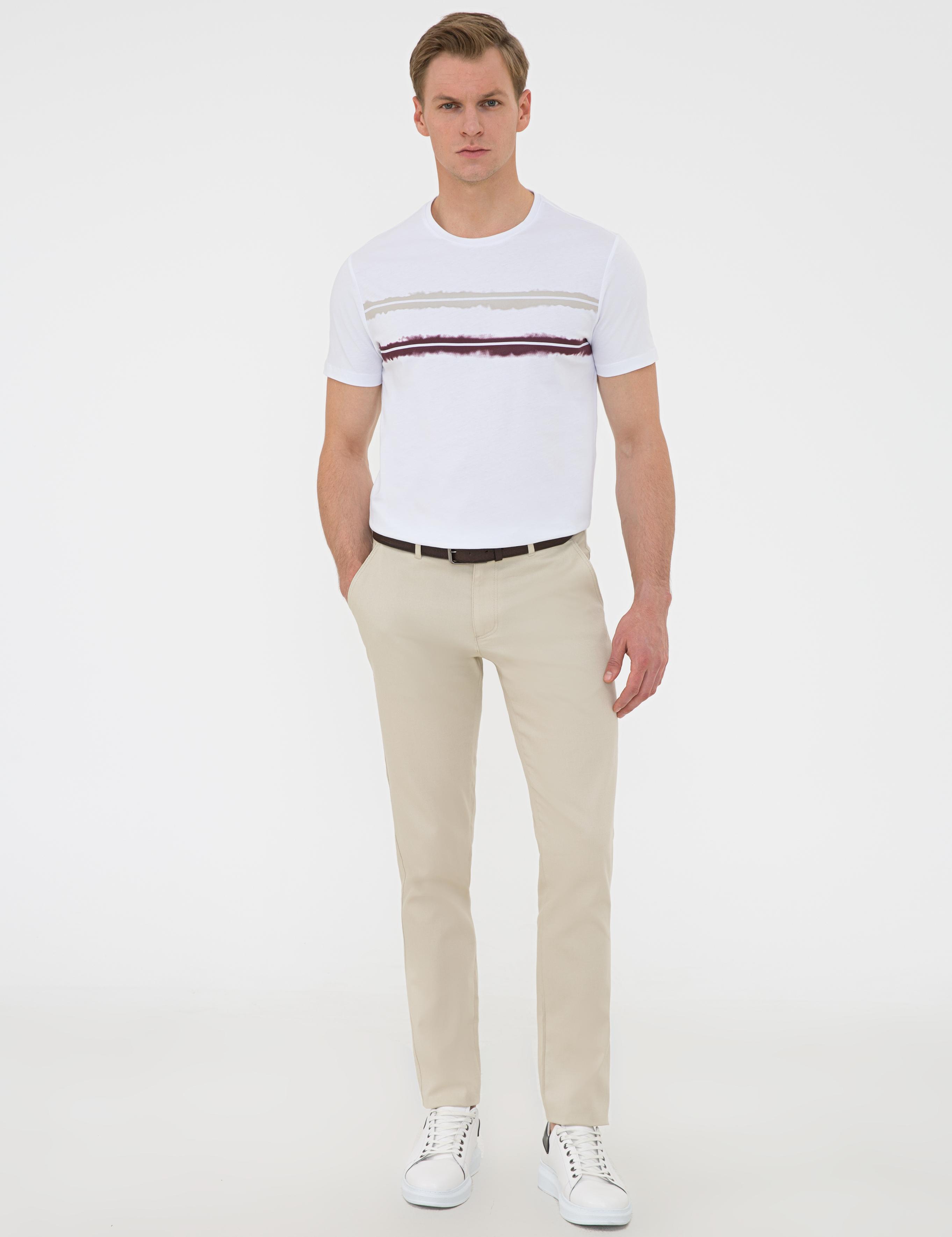 Beyaz Slim Fit Bisiklet Yaka Tişört