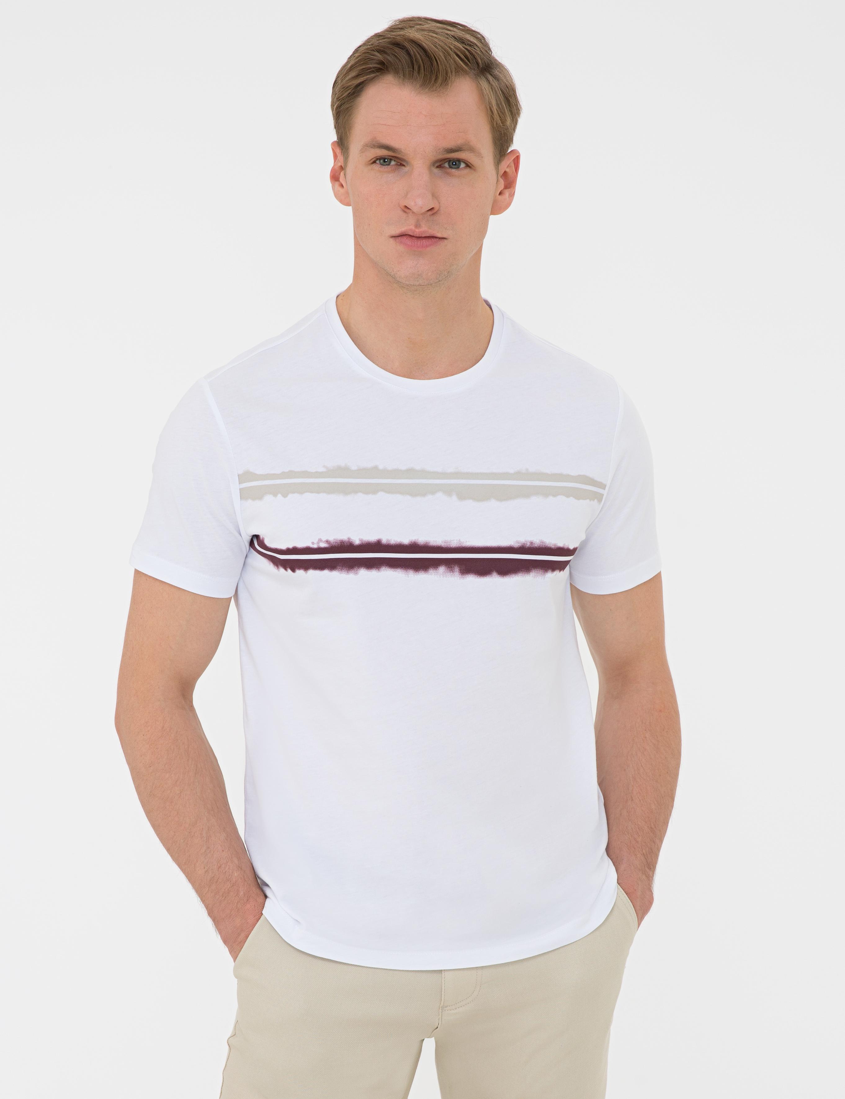 Beyaz Slim Fit Bisiklet Yaka Tişört