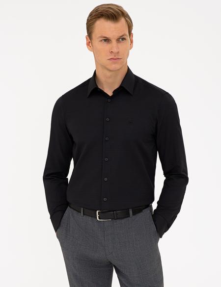 Siyah Slim Fit Armürlü Gömlek - 50240406019