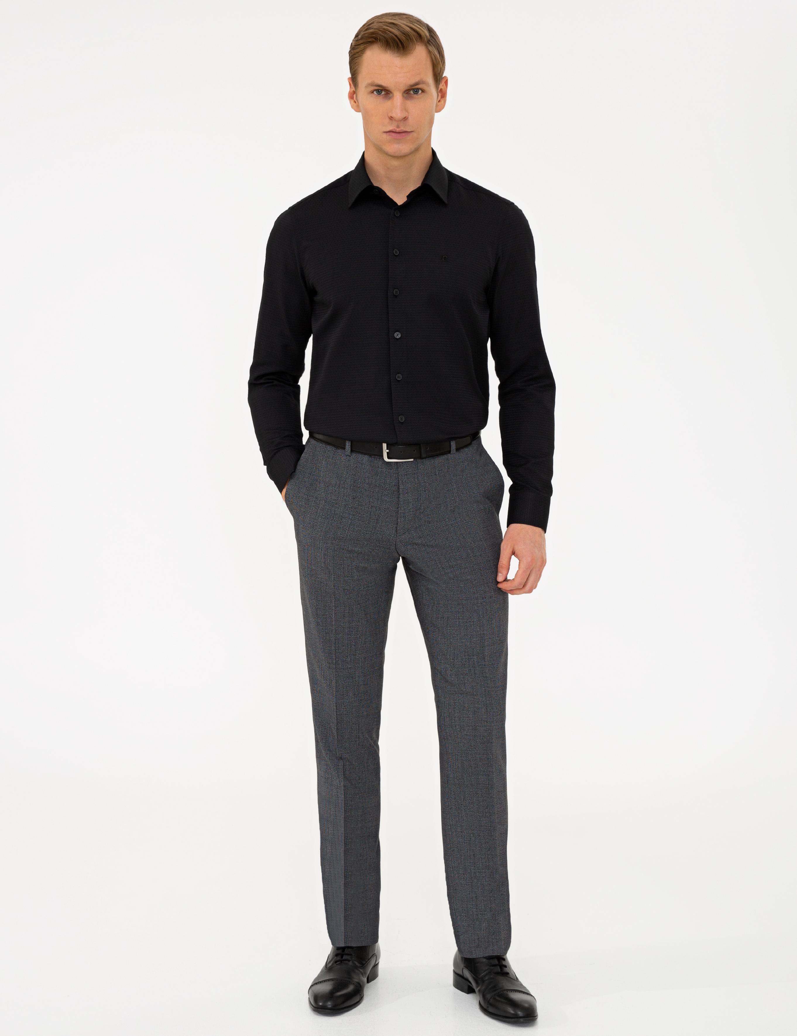 Siyah Slim Fit Armürlü Gömlek