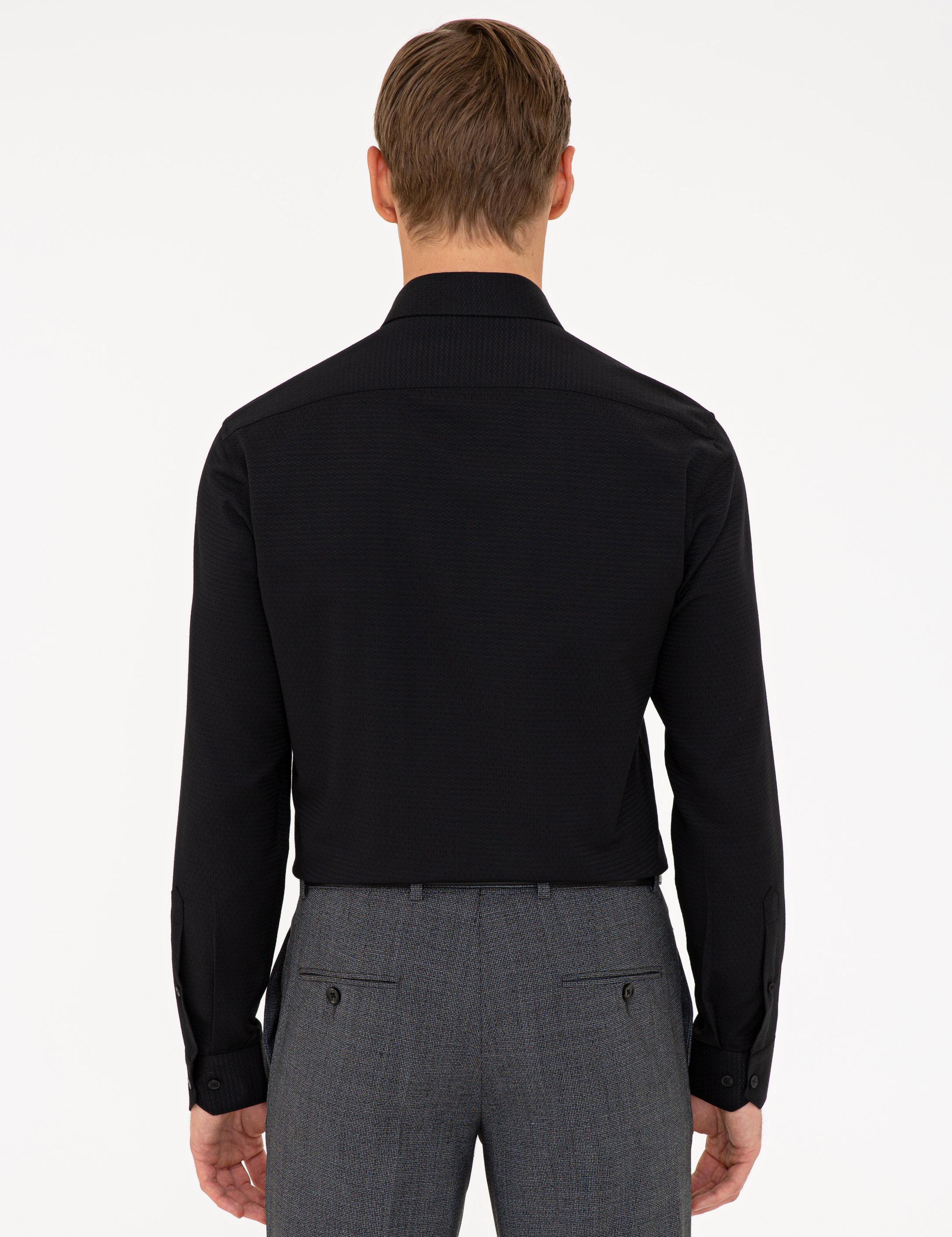 Siyah Slim Fit Armürlü Gömlek