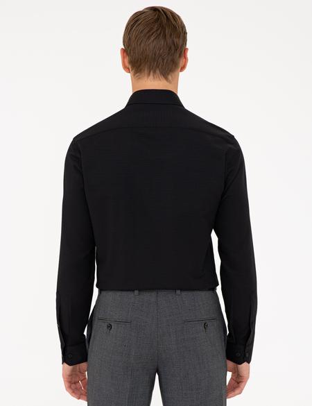 Siyah Slim Fit Armürlü Gömlek - 50240406019