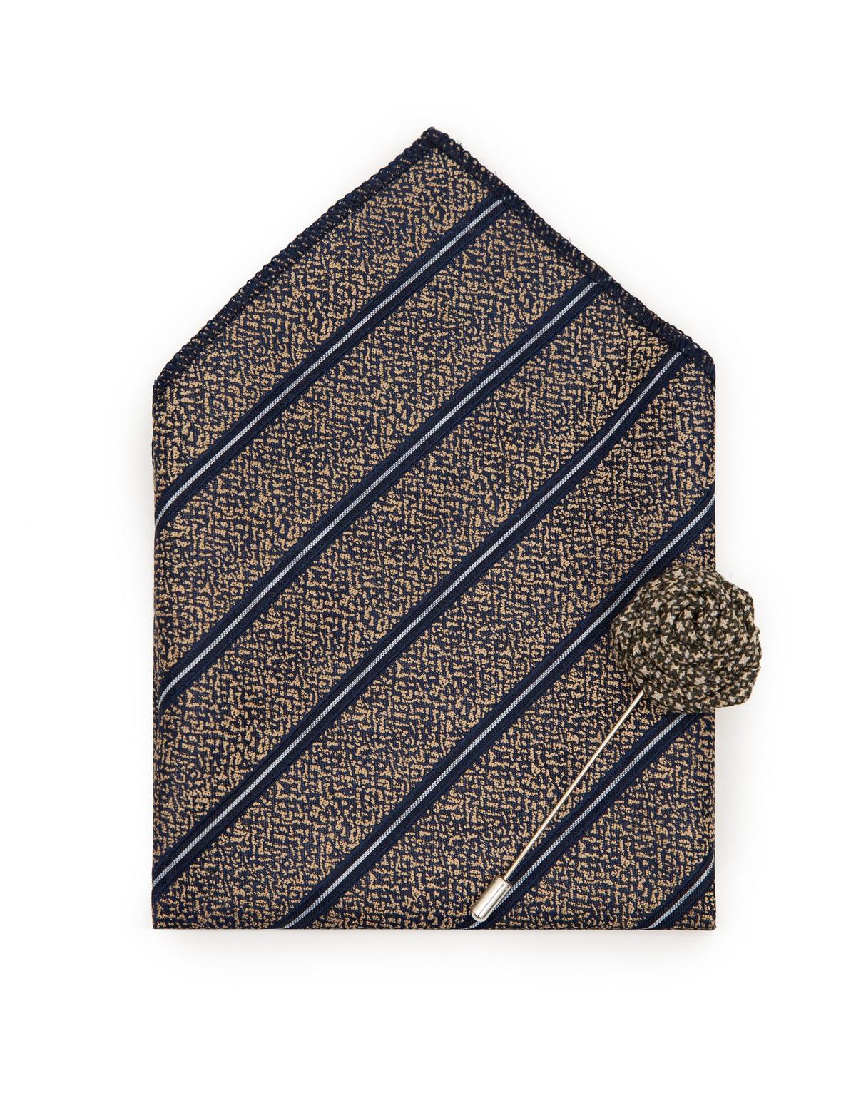 Bej 3'lü Kravat-Mendil-Kravat İğnesi Set - 50244733003