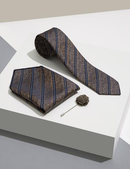 Bej 3'lü Kravat-Mendil-Kravat İğnesi Set - 50244733003