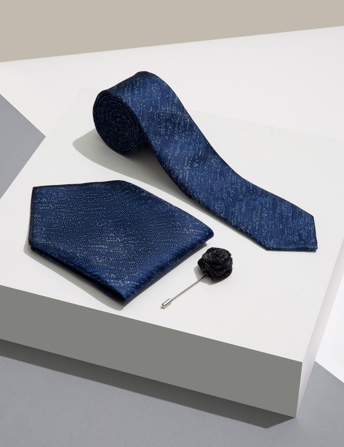 Lacivert 3'lü Kravat Seti