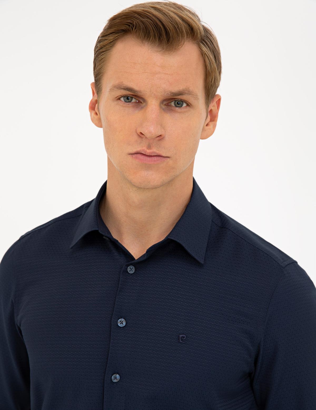 Lacivert Slim Fit Armürlü Gömlek - 50240406029