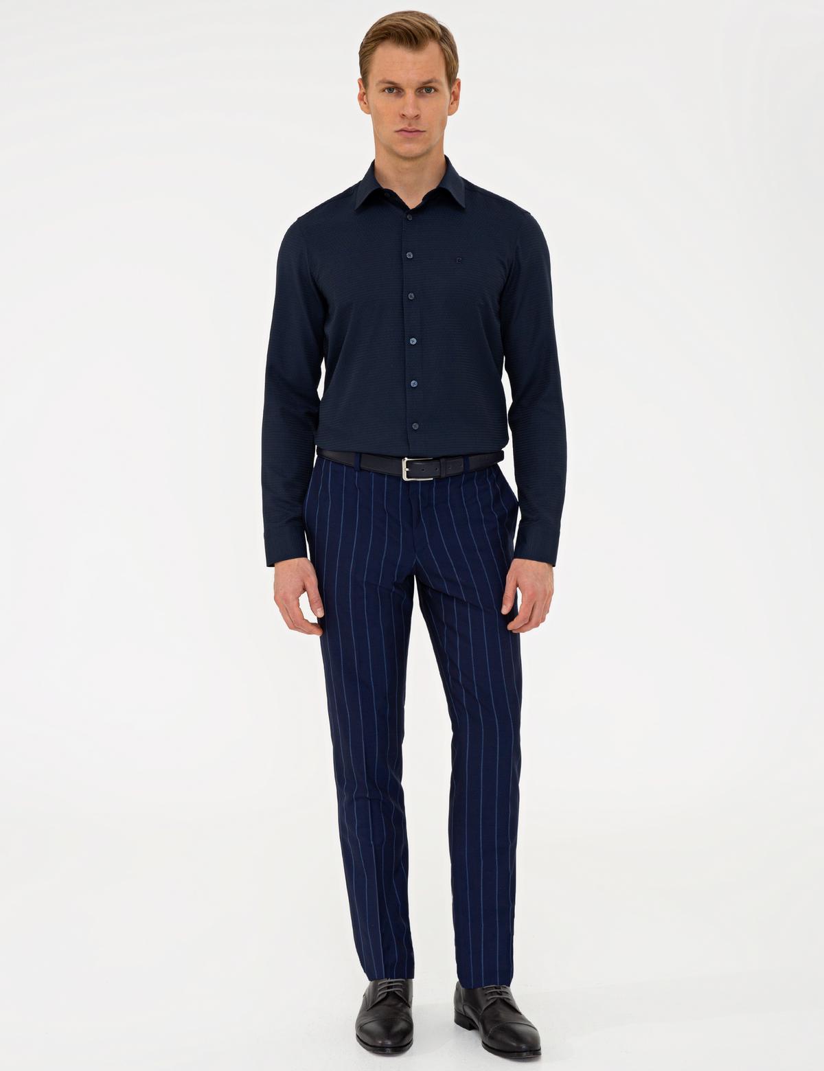 Lacivert Slim Fit Armürlü Gömlek - 50240406029