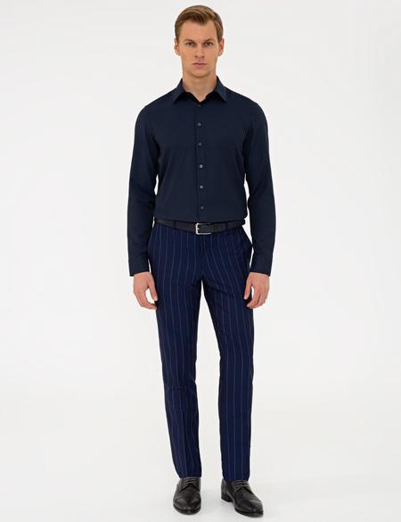 Lacivert Slim Fit Armürlü Gömlek - 50240406029