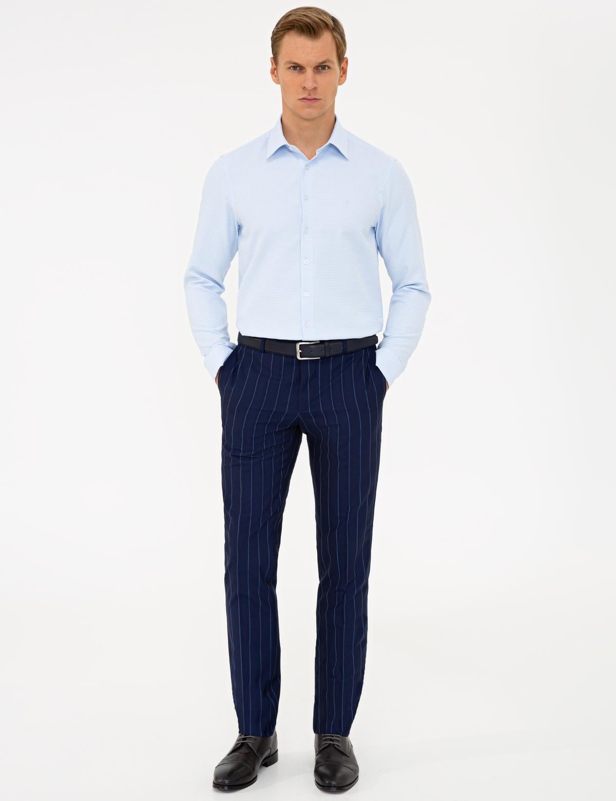 Açık Mavi Slim Fit Armürlü Gömlek - 50240406014