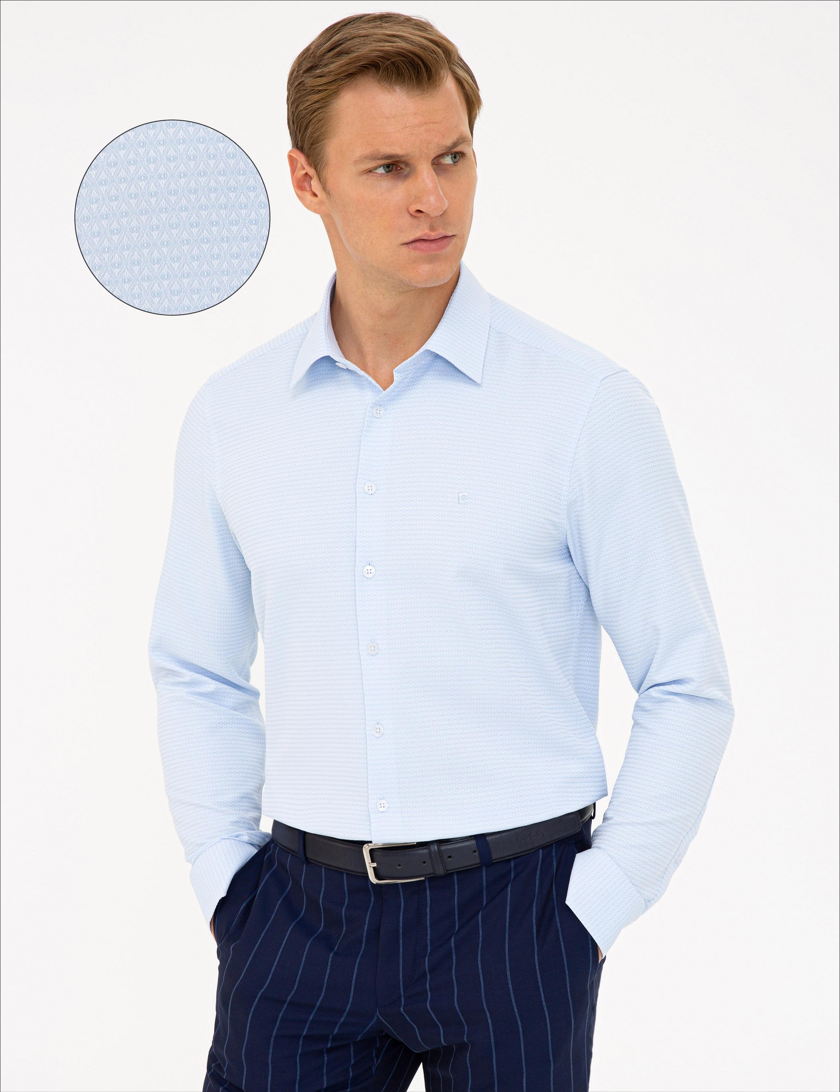 Açık Mavi Slim Fit Armürlü Gömlek