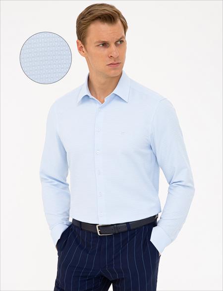 Açık Mavi Slim Fit Armürlü Gömlek - 50240406014