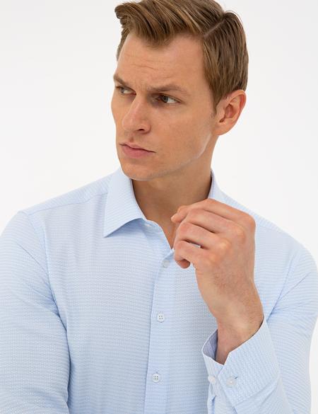 Açık Mavi Slim Fit Armürlü Gömlek - 50240406014