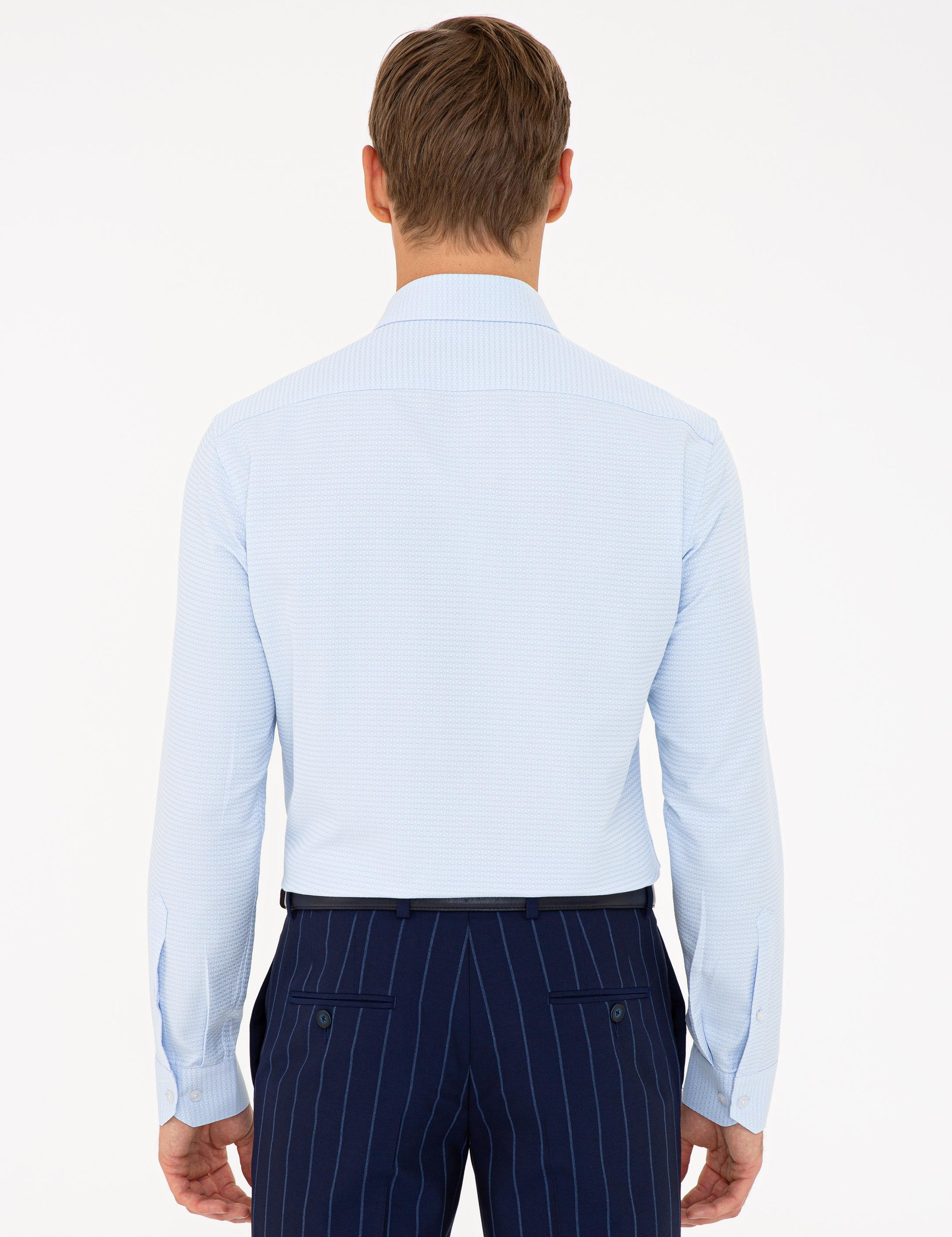 Açık Mavi Slim Fit Armürlü Gömlek