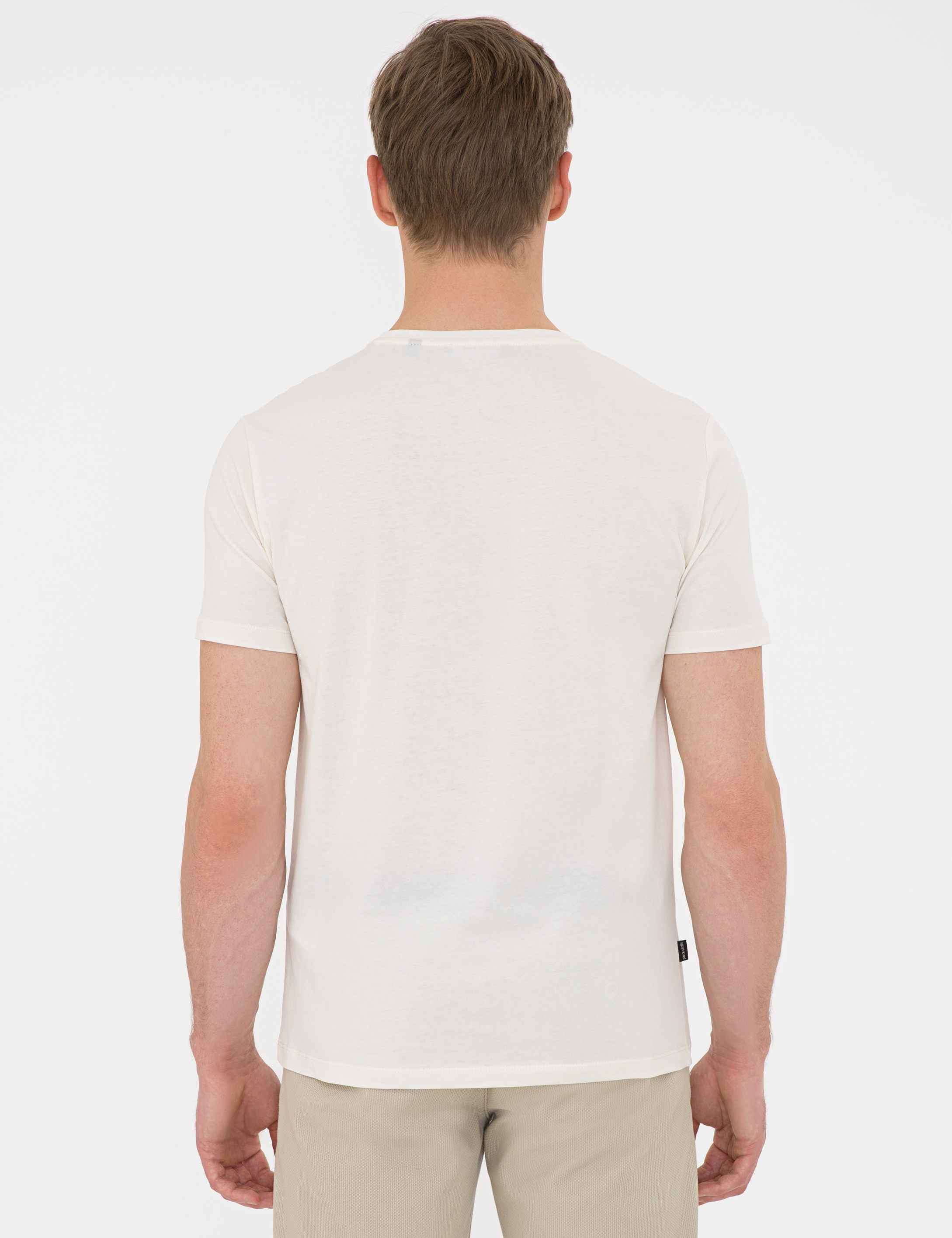Bej Slim Fit Bisiklet Yaka Tişört - Image 3