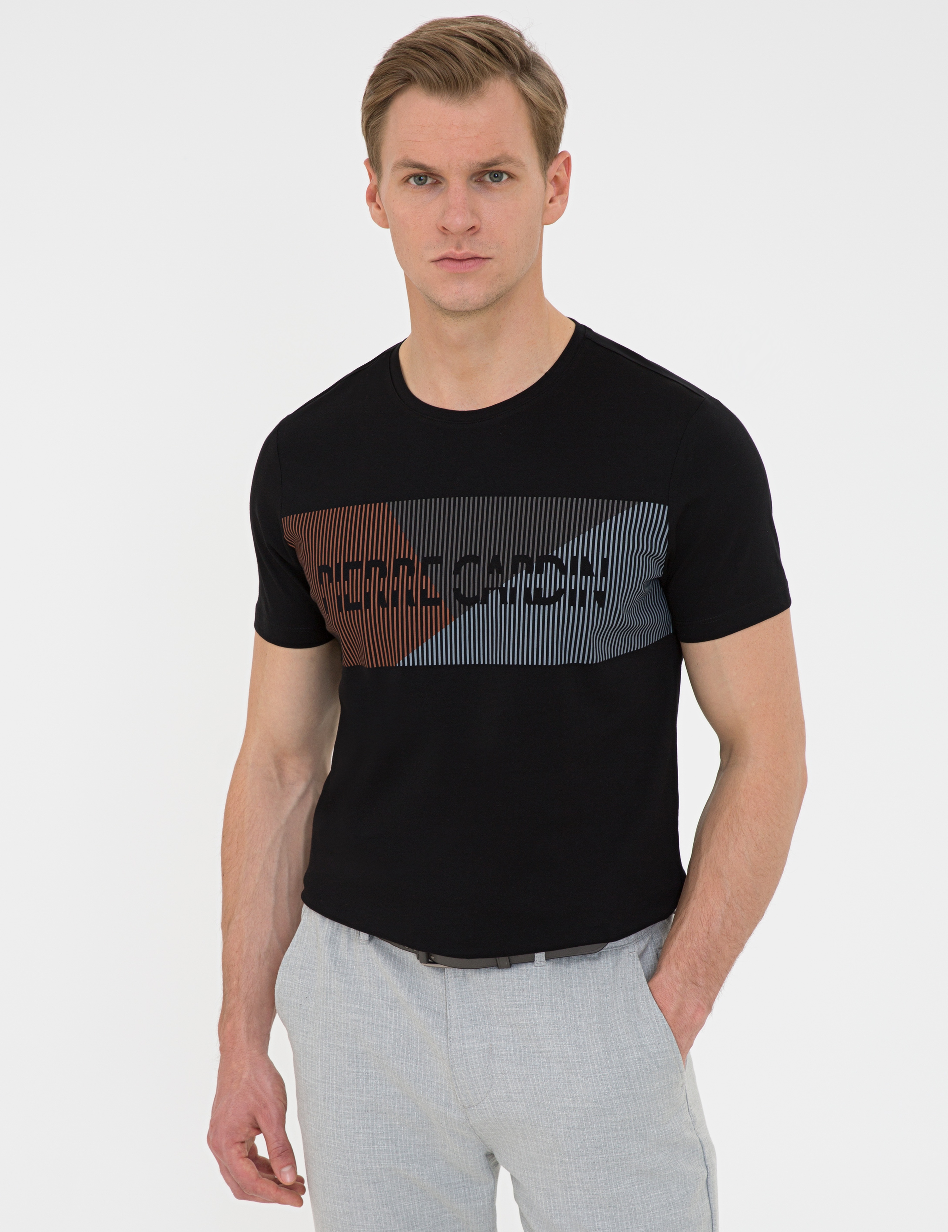 Siyah Slim Fit Bisiklet Yaka T-Shirt - Image 1