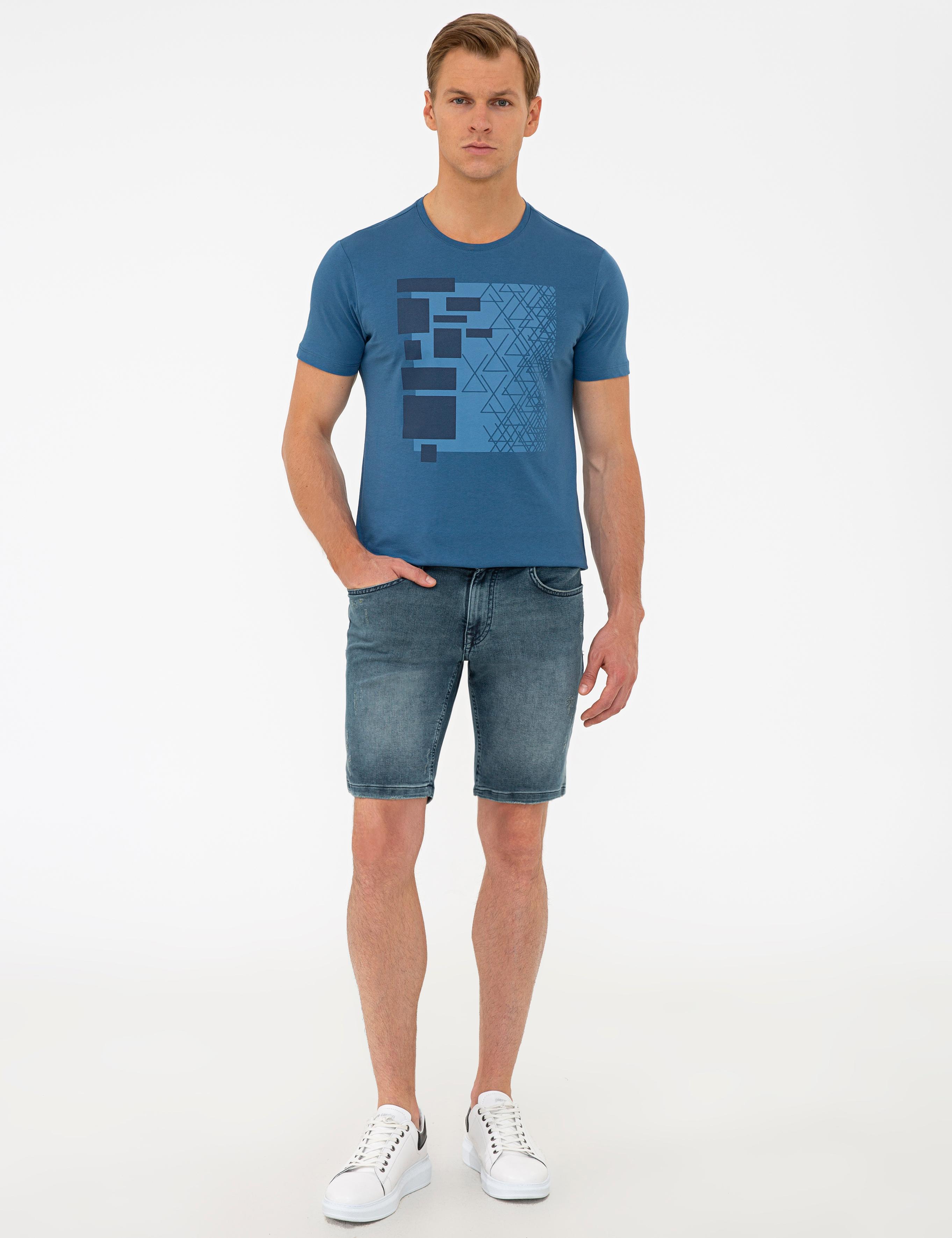 Mavi Slim Fit Bisiklet Yaka Tişört