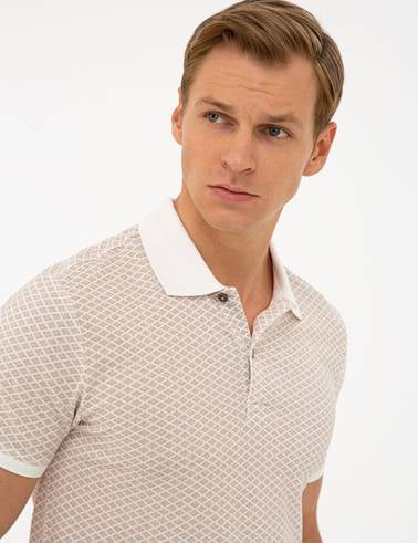 Ekru Slim Fit Polo Yaka T-Shirt