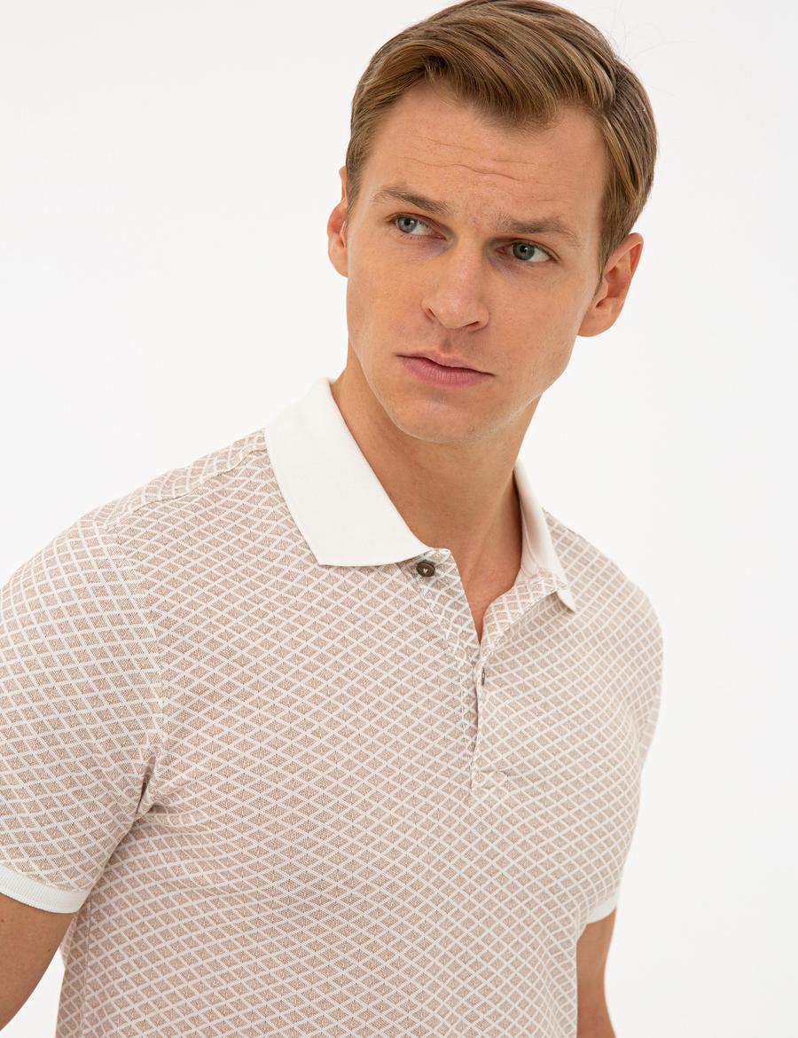 Ekru Slim Fit Polo Yaka T-Shirt