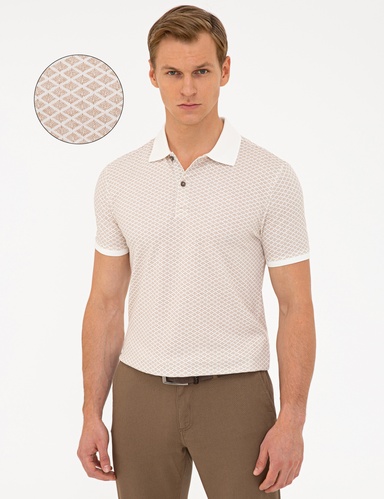 Ekru Slim Fit Polo Yaka T-Shirt