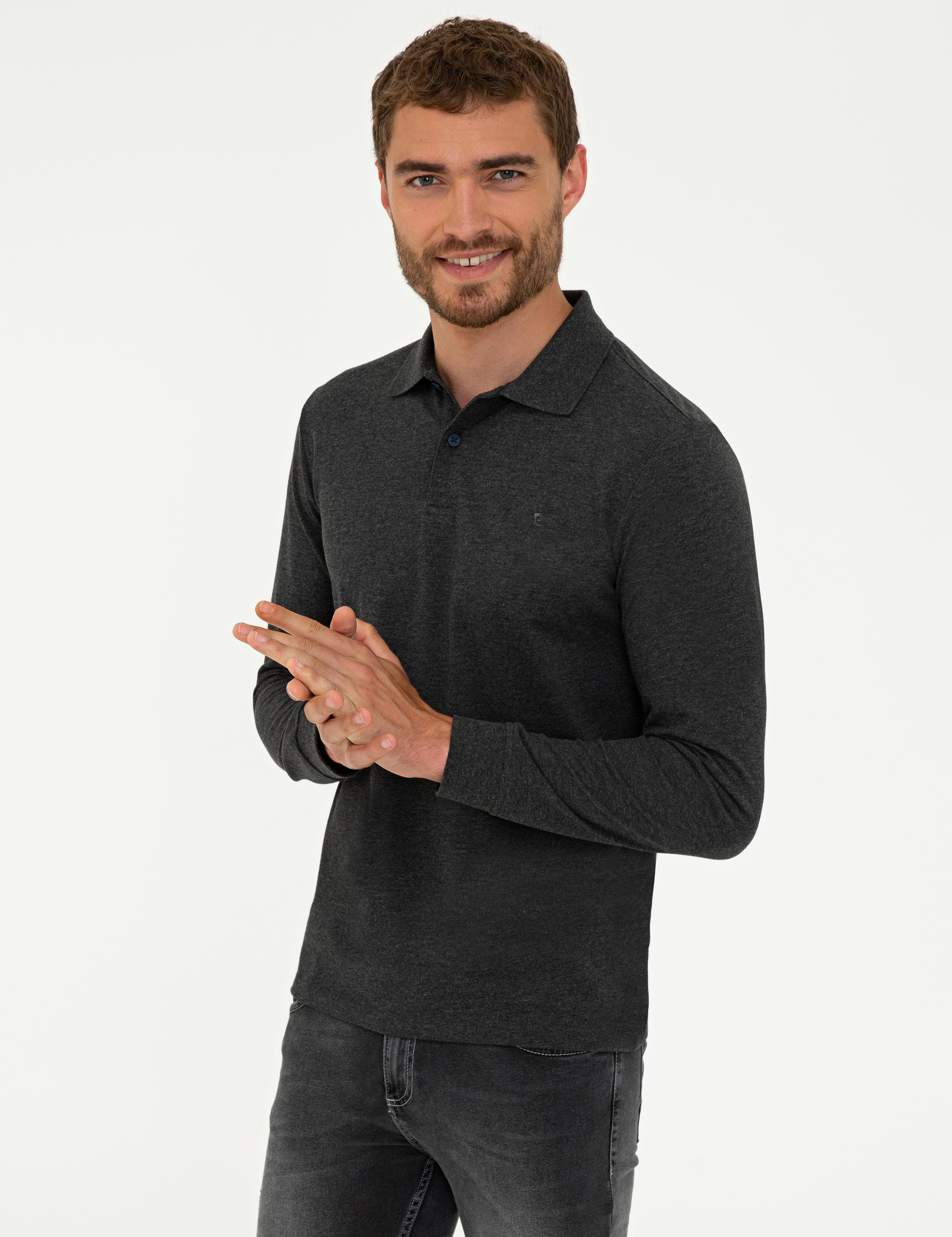 Antrasit Melanj Slim Fit Basic Sweatshirt