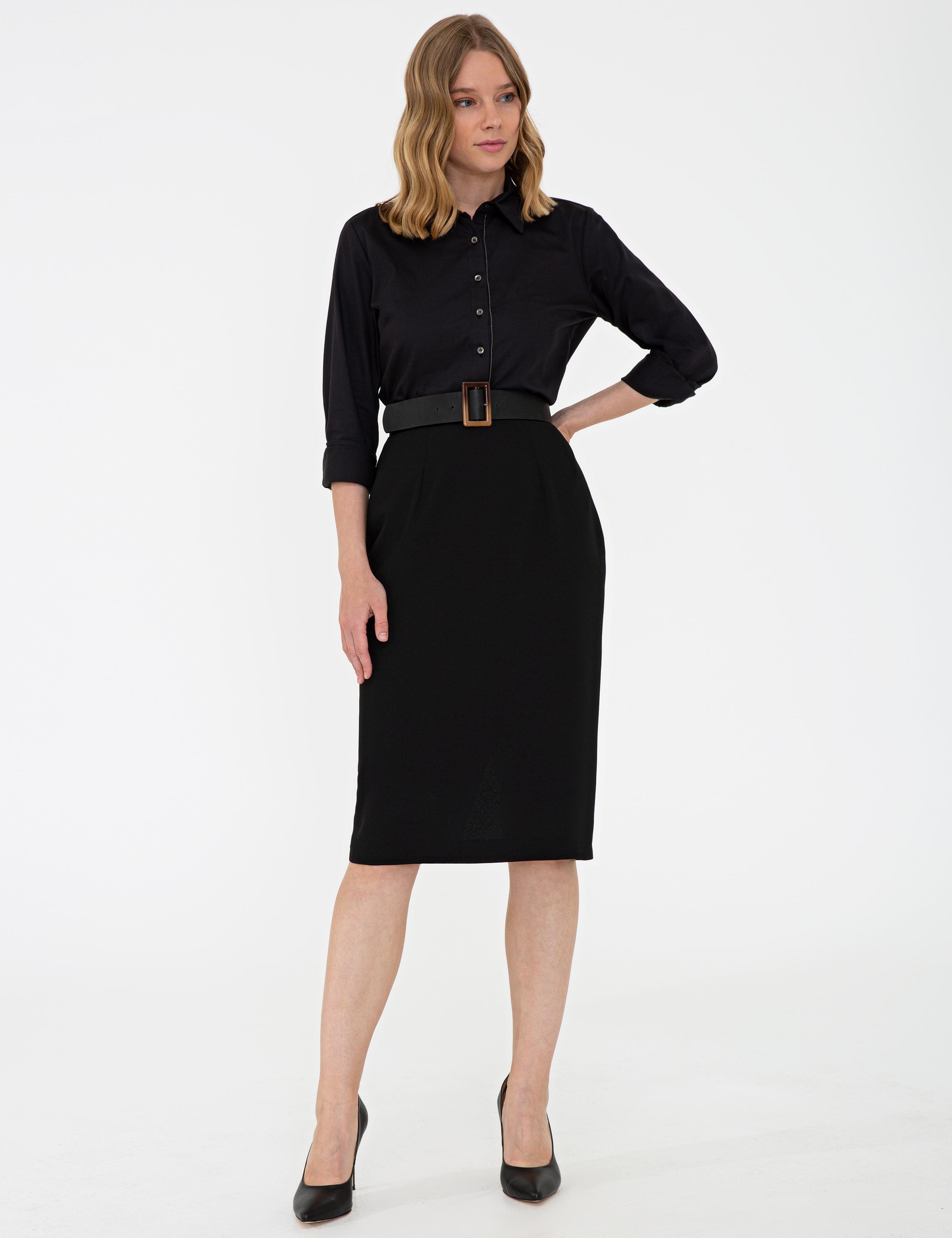 Siyah Slim Fit Dokuma Etek