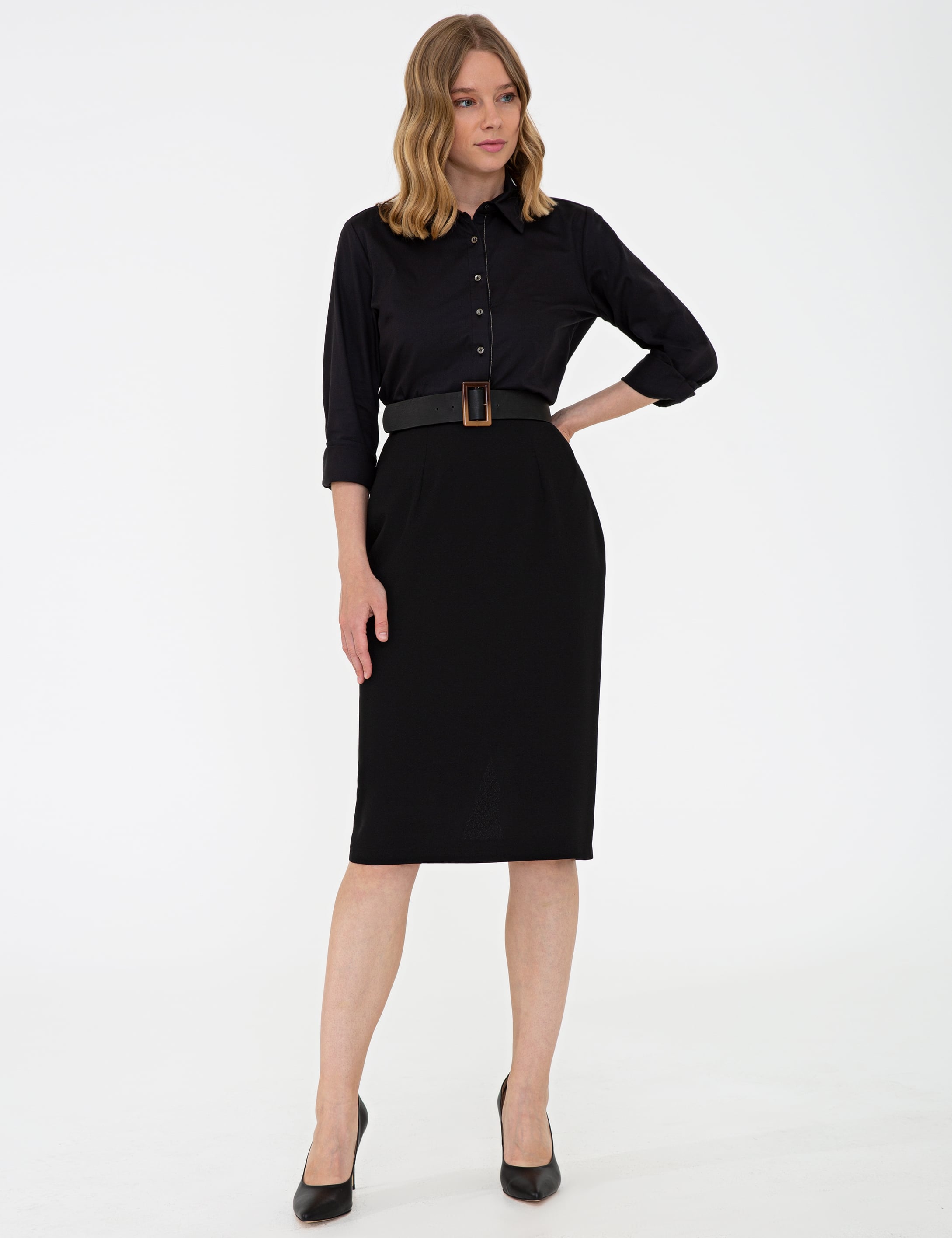 Siyah Slim Fit Dokuma Etek - Image 3