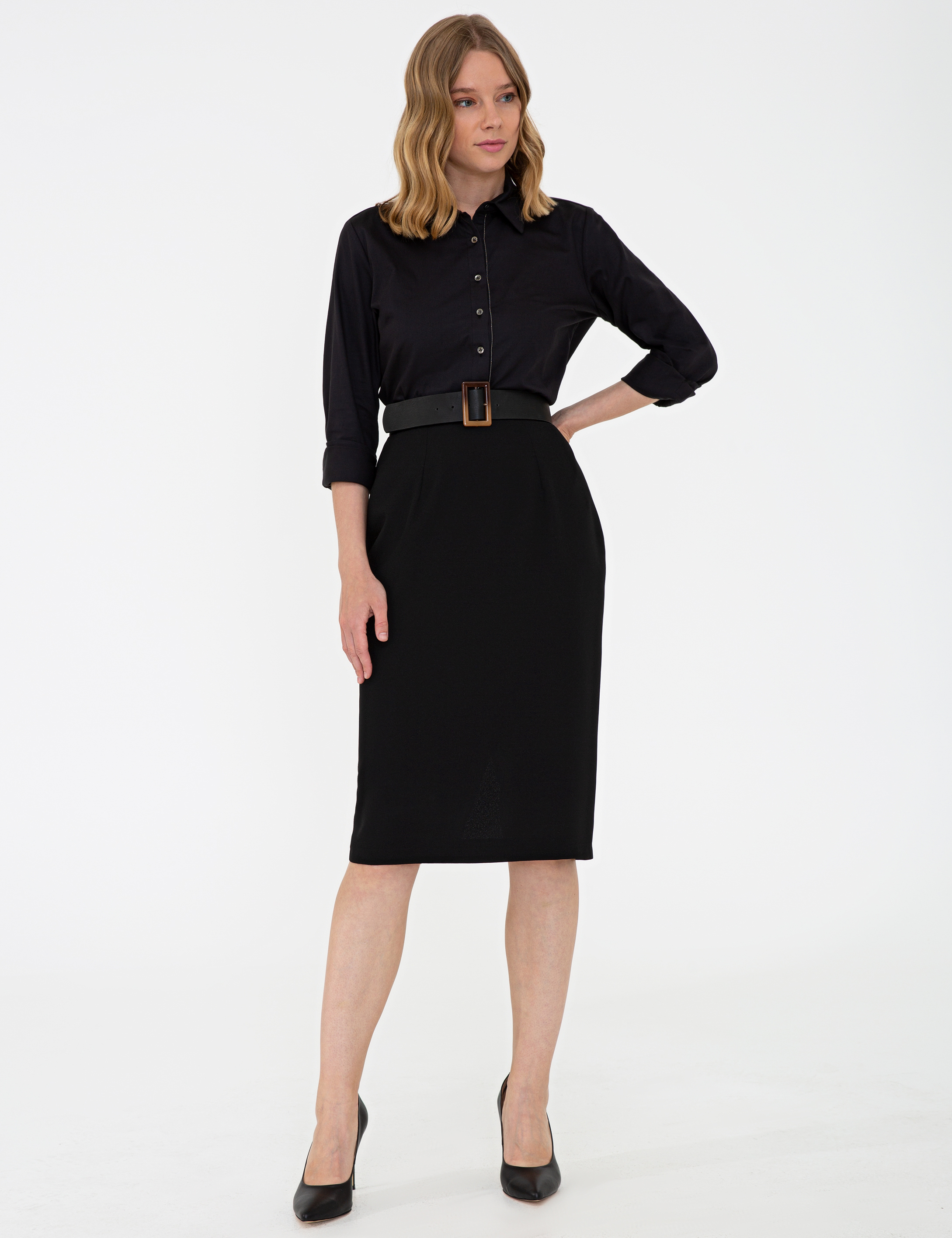 Siyah Slim Fit Dokuma Etek