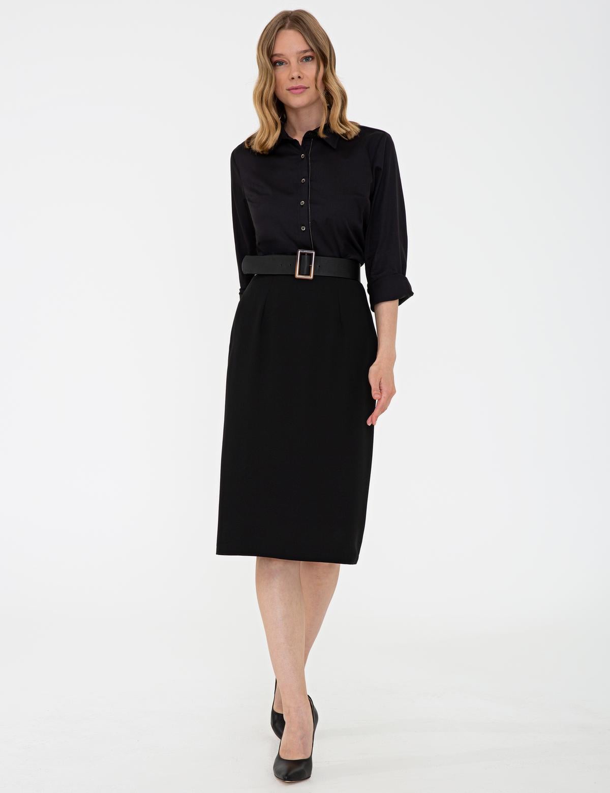 Siyah Slim Fit Dokuma Etek