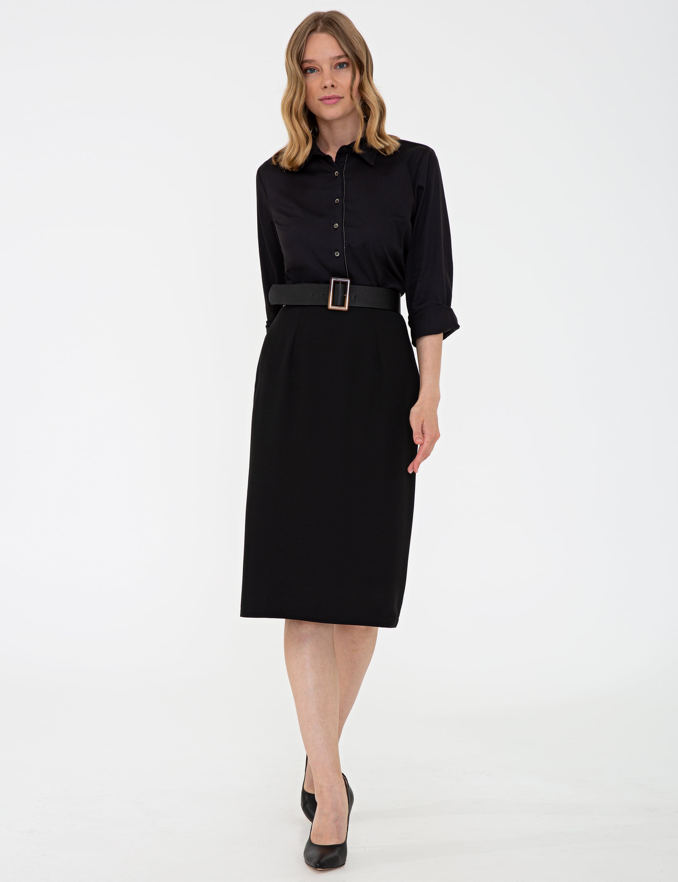 Siyah Slim Fit Dokuma Etek - Image 1