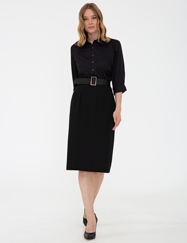Siyah Slim Fit Dokuma Etek