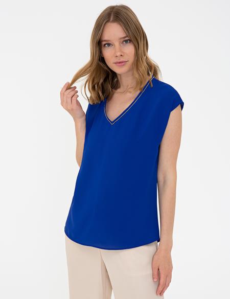 Saks Kısa Kollu V Yaka Bluz - 50243753003