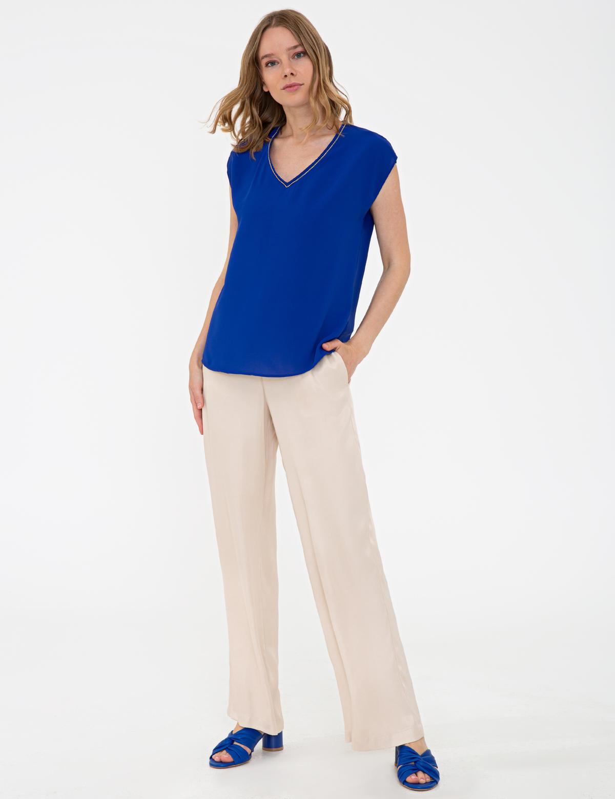 Saks Kısa Kollu V Yaka Bluz - 50243753003